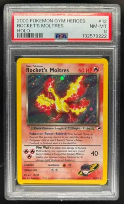 2000 Pokemon Gym Heroes Rocket's Moltres Holo #12/132 PSA 8 - Image 1