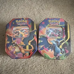 Pokemon TCG Mega Charizard X & Y Tins Art Set Of BOTH TINS - Brand New & Sealed! - Image 1
