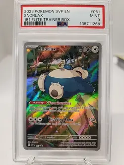 POKEMON 2023 Svp En 151 ETB Full Art Promo SNORLAX #051 PSA 9 Mint - Image 1