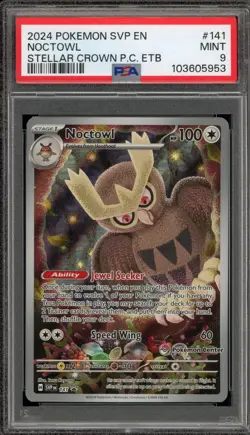 Pokemon Center Stamp Promo Noctowl Stellar Crown ETB SVP EN 141 PSA 9 Mint - Image 1