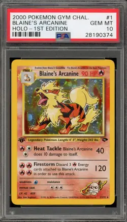 Pokemon Blaine's Arcanine Gym Challenge 1st Edition Holo Rare #1 PSA 10 Gem Mint - Image 1