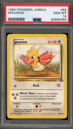 Pokemon Spearow Jungle Unlimited #62 PSA 10 Gem Mint - Image 1
