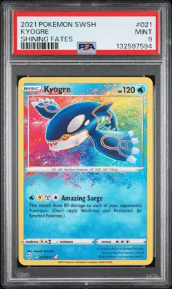 2021 Pokemon Shining Fates Amazing Rare Kyogre Card 021/072 PSA 9 Mint - Image 1