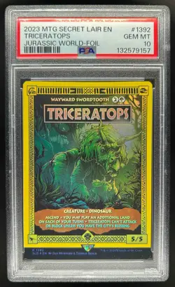 2023 Magic MTG Jurassic World Secret Lair Triceratops Foil #1392 PSA 10 - Image 1