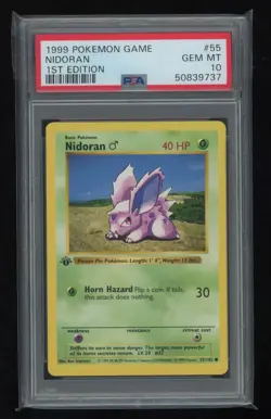 POKEMON 1st Edition Shadowless Base Set NIDORAN 55/102 Common PSA 10 GEM MINT - Image 1