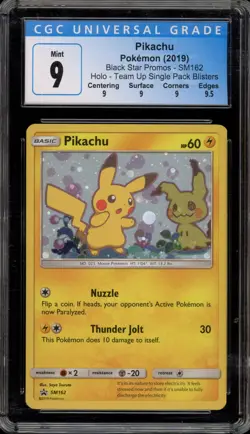 Pokemon Pikachu Team Up Blister Pk. Black Star Holo Promo SM162 CGC 9 Mint - Image 1