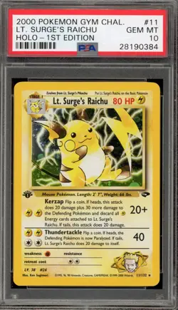 Pokemon Lt. Surge's Raichu Gym Challenge 1st Edition Holo Rare #11 PSA 10 - Image 1