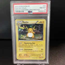 Pokemon Raichu Holo #49 - (2015) XY Breakthrough - Cracked Ice. PSA 8. Low pop. - Image 1