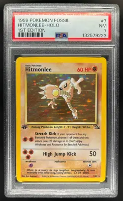 1999 Pokemon Fossil 1st Edition Hitmonlee #7/62 PSA 7 - Image 1