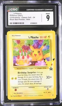 CGC 9 Birthday Pikachu Holo 24 Celebrations Classic Collection Pokemon a - Image 1