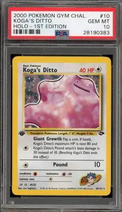 Pokemon Koga's Ditto Gym Challenge 1st Edition Holo Rare #10 PSA 10 Gem Mint - Image 1