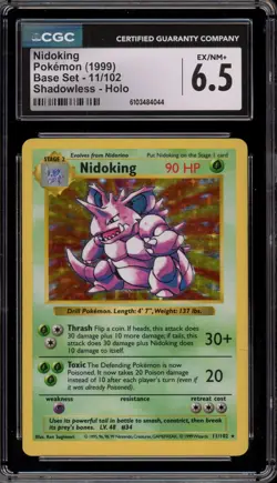 Pokemon Nidoking Base Set Shadowless Holo Rare #11 CGC 6.5 - Image 1