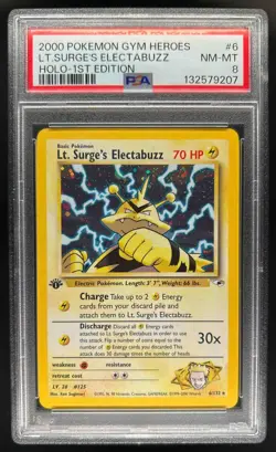 2000 Pokemon Gym Heroes 1st Edition Lt. Surge's Electabuzz #6/132 PSA 8 - Image 1