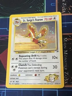 Pokemon TCG Gym Heroes Lt. Surge's Fearow 007/132 Unlimited Holo Rare Swirl - Image 1