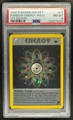 2000 Pokemon Team Rocket First Edition Rainbow Energy Holo #17/82 PSA 8 - Image 1