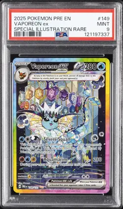 2025 POKEMON PRE EN-PRISMATIC EVOLUTIONS #149 VAPOREON EX PSA 9 - Image 1