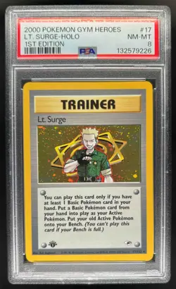2000 Pokemon Gym Heroes 1st Edition Lt. Surge Holo #17/132 PSA 8 - Image 1
