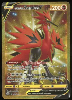 Pokemon TCG Galarian Zapdos V Full Art Secret Rare Holo 182/172 Brilliant Stars - Image 1