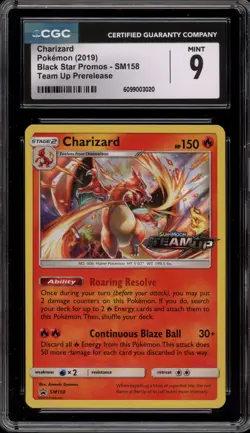 Pokemon Charizard Team Up Prerelease Holo Promo SM158 CGC 9 Mint - Image 1