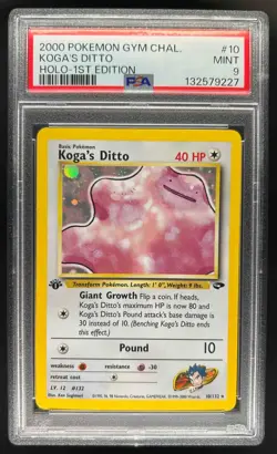 2000 Pokemon Gym Challenge 1st Edition Koga's Ditto Holo #10/132 PSA 9 - Image 1