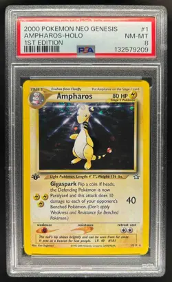 2000 Pokemon Neo Genesis 1st Edition Ampharos Holo /111 PSA 8 - Image 1