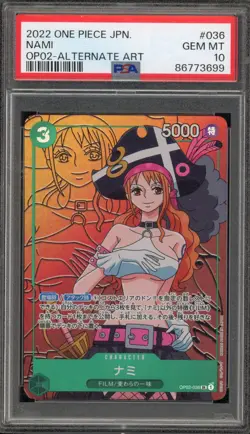 One Piece CCG Nami Japanese Alternate Art OP02-036 PSA 10 Gem Mint - Image 1
