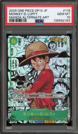One Piece CCG Monkey.D.Luffy Japanese Manga Alternate Art OP13-118 PSA 10 - Image 1