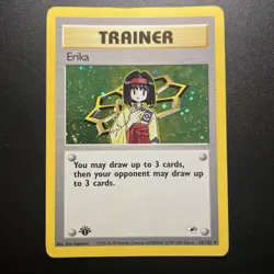 Pokemon TCG Erika Trainer Card 16/132 Holo Rare Gym Heroes 1st Editon *read* - Image 1