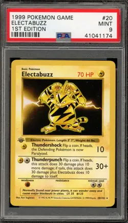Pokemon Electabuzz Base Set Shadowless 1st Edition Rare #20 PSA 9 Mint - Image 1