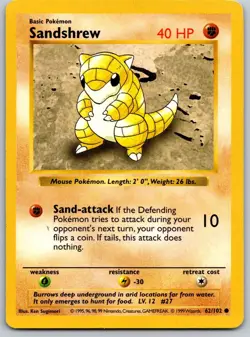 Sandshrew - 62/102 - Common - Shadowless LP/MP, English Pokemon Base Set WOTC - Image 1