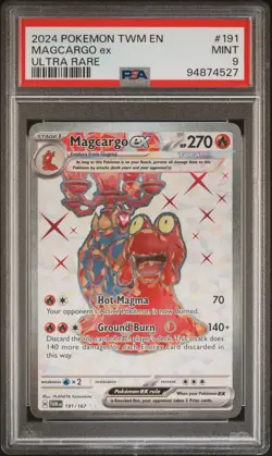 Pokemon Magcargo ex 191/167 Sv06: Twilight Masquerade Holo Ultra Rare PSA 9 MINT - Image 1