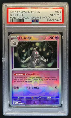 2025 Pokemon Prismatic Dusclops Reverse Holo Master Ball #036/131 PSA 10 - Image 1
