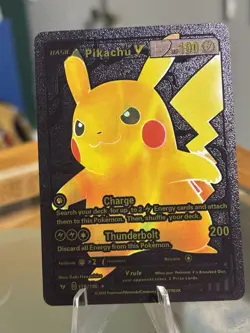 Pikachu V Black Foil Mint Rare Pokemon TCG Collector Fan Art Card - Image 1