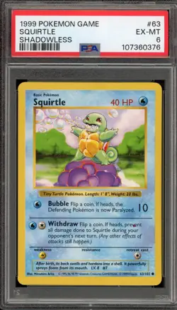 Pokemon Squirtle Base Set Shadowless #63 PSA 6 - Image 1