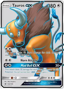 Pokemon TCG - Tauros GX (Full Art) 144/149 SM Base Set Holo - LP - Image 1