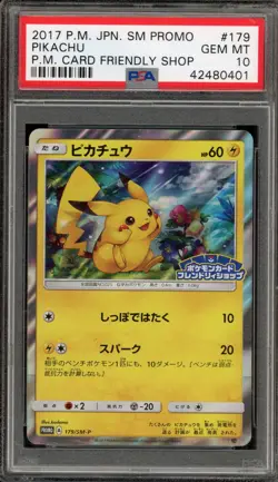 Pokemon Pikachu Pokemon Card Friendly Shop Japanese Holo Promo 179/SM-P PSA 10 - Image 1