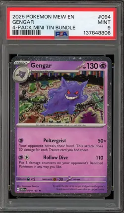 Pokemon Gengar 4 Pk. Mini Tin Bund. 151 MEW EN Holo Rare #094 PSA 9 Mint - Image 1