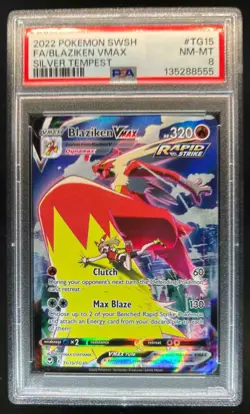 2022 Pokemon Silver Tempest Blaziken VM Trainer Gallery Holo #TG15/TG30 PSA 8 - Image 1