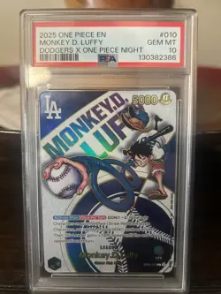 2025 ONE PIECE PROMOS DODGERS X ONE PIECE NIGHT #010 MONKEY D. LUFFY PSA 10 - Image 1