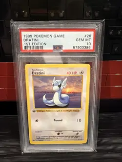 Pokemon PSA 10 GEM MINT Dratini 1st Edition Base Set Shadowless 1999 Card 26/102 - Image 1