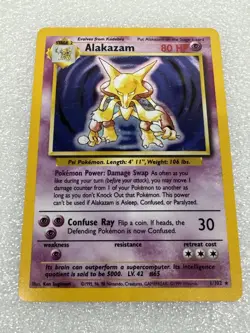 Alakazam Pokemon TCG Base Set Holo Card 1/102 Unlimited Holo Rare 1999 S3 - Image 2