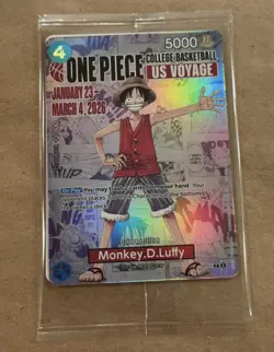 One Piece Monkey D. Luffy US Voyage College Basketball Promo Card - Sealed- Mint - Image 1
