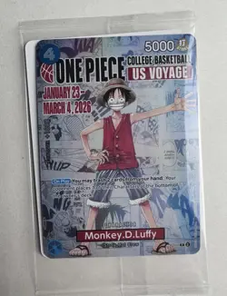 One Piece Monkey D. Luffy US Voyage College Basketball Promo Card - New - Mint - Image 1