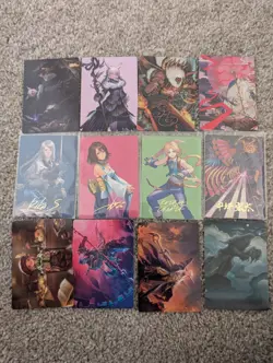 Final Fantasy MTG Art Series Lot (12): Yuna Gold Zidane Gold Bahamut Gold Stamp - Image 1