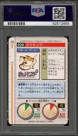 Pokemon Bandai Carddass Raichu Vending Red Japanese #026 PSA 10 Gem Mint - Image 2