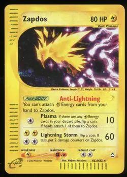 Pokemon TCG Zapdos Holo Rare H32/H32 Aquapolis WOTC E-Reader LP - Image 1