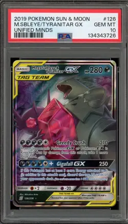 Pokemon Mega Sableye & Tyranitar GX Unified Minds Holo Ultra Rare #126 PSA 10 - Image 1