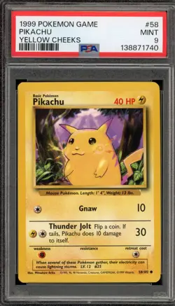Pokemon Pikachu Base Set Unlimited Yellow Cheeks #58 PSA 9 Mint - Image 1