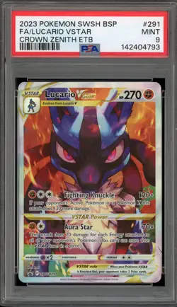 Pokemon Lucario VSTAR Crown Zenith ETB Full Art Promo SWSH291 PSA 9 Mint - Image 1