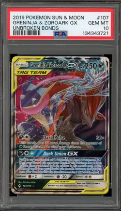 Pokemon Greninja & Zoroark GX Unbroken Bonds Holo Ultra Rare #107 PSA 10 - Image 1